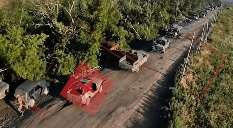 VIDEO: Azov Battalion drones attacked Russian column nearly 20 km from the front line